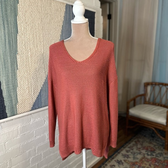 Workshop Republic Clothing Salmon Pink Wool Blend Crochet Sweater - Picture 9 of 11